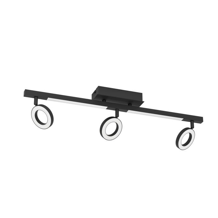 Eglo Cardillio 2 - Lampada da soffitto LED 3 luci orientabili, supporto in plastica e metallo nero satinato, bianco caldo
