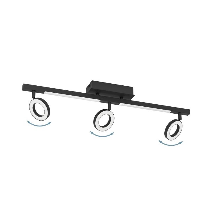 Eglo Cardillio 2 - Lampada da soffitto LED 3 luci orientabili, supporto in plastica e metallo nero satinato, bianco caldo