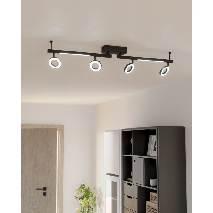 Eglo Cardillio 2 Lampada da Soffitto LED 4 Luci Orientabili in Nero Satinato, Bianco Caldo