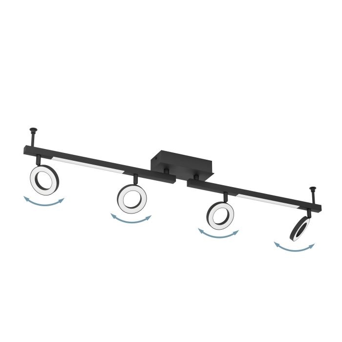 Eglo Cardillio 2 Lampada da Soffitto LED 4 Luci Orientabili in Nero Satinato, Bianco Caldo