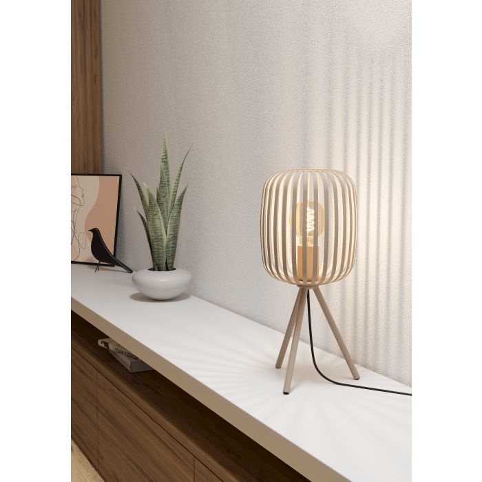 Eglo Romazzina Lampada da Tavolo E27 40 W in Metallo Color Sabbia con Design a Treppiede