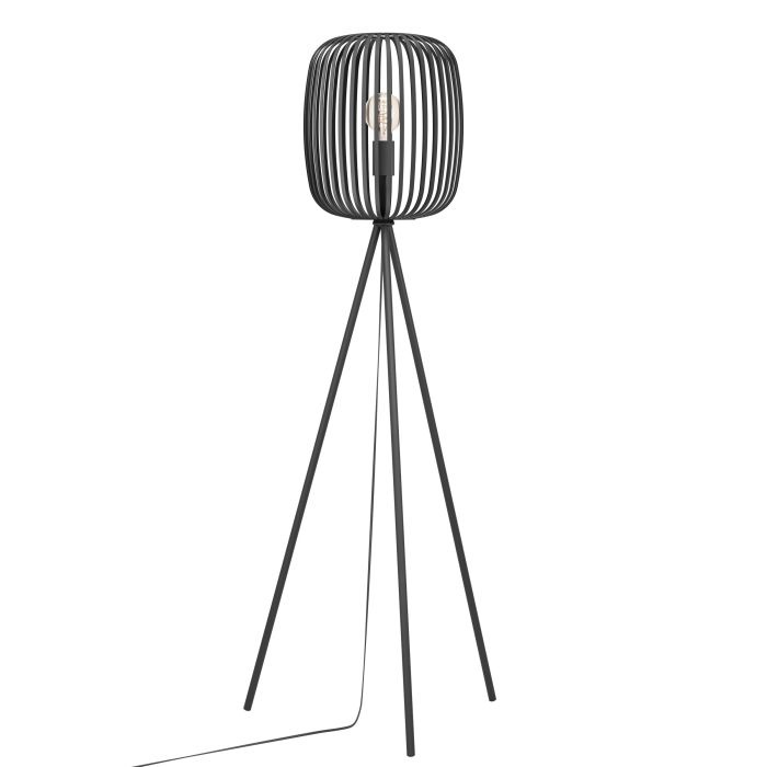 Eglo Romazzina Lampada da Terra E27 in Metallo Nero con Treppiede e Paralume Rotondo