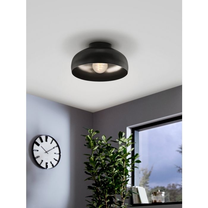 Eglo Mogano 2 Lampada a Soffitto Industriale E27 in Metallo Nero - Illuminazione per Soggiorno e Ingresso