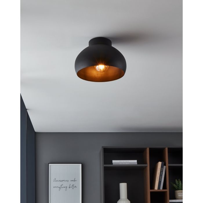 Eglo Mogano 2 Lampada a Soffitto Industriale E27 in Metallo Nero - Illuminazione per Soggiorno e Ingresso