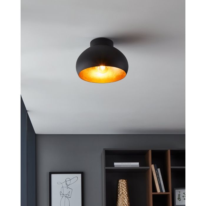 Eglo Mogano 2 Lampada da Soffitto E27 1 Luce in Metallo Nero e Oro