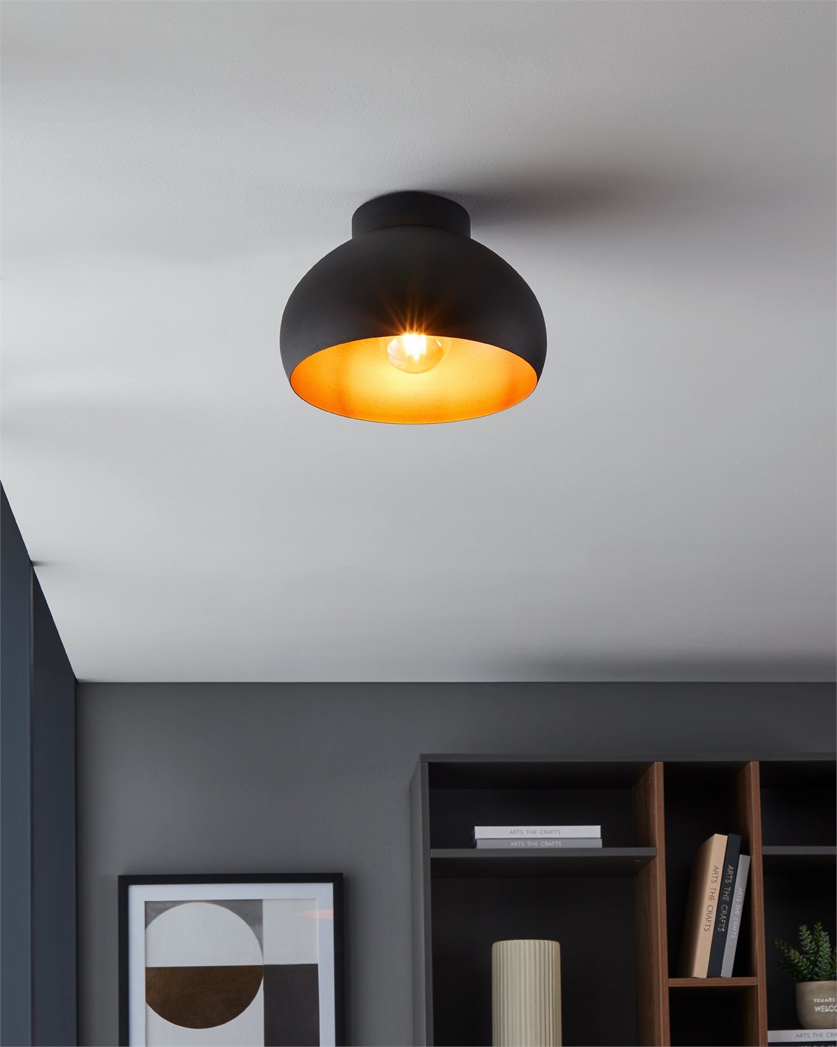 EGLO Mogano 2 Lampada da Soffitto E27 40 W in Metallo Nero e Rame, Illuminazione per Soggiorno