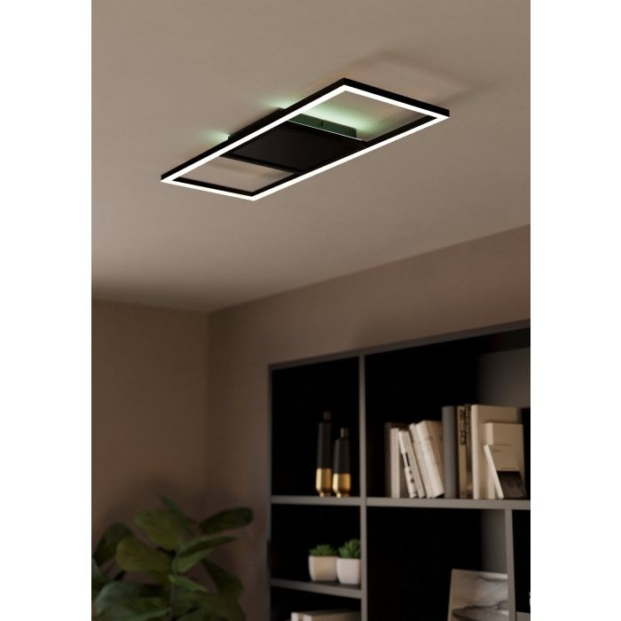 EGLO Calagrano-Z Plafoniera LED Dimmerabile Smart Home con ZigBee, Controllo Vocale Alexa, Retroilluminazione RGB, Bianco Caldo - Freddo, 64 x 24 cm, Metallo Nero