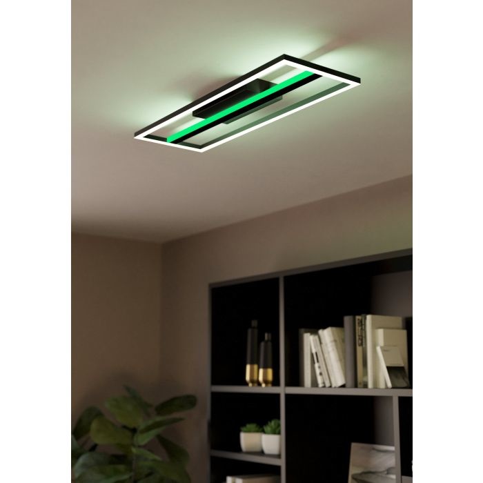 EGLO Calagrano-Z Plafoniera LED Dimmerabile 21W, Nero e Bianco, 64x22 cm, Controllo Vocale Alexa, Retroilluminazione RGB, ZigBee