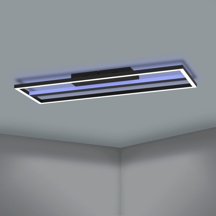 EGLO Calagrano-Z Plafoniera LED Dimmerabile 21W, Nero e Bianco, 64x22 cm, Controllo Vocale Alexa, Retroilluminazione RGB, ZigBee