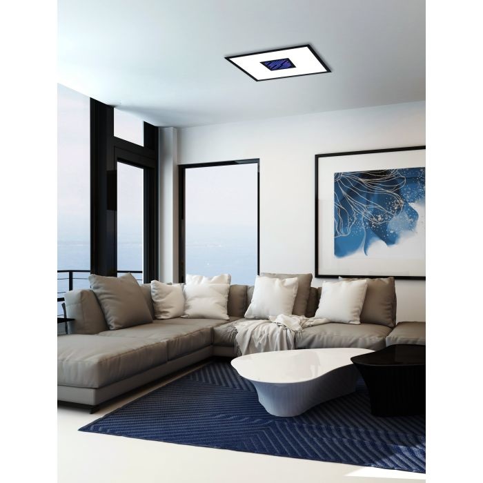 Eglo Plafoniera LED Bordonara 21,5W 450x450mm Dimmerabile con Telecomando RGB in Metallo Nero e Plastica Bianca