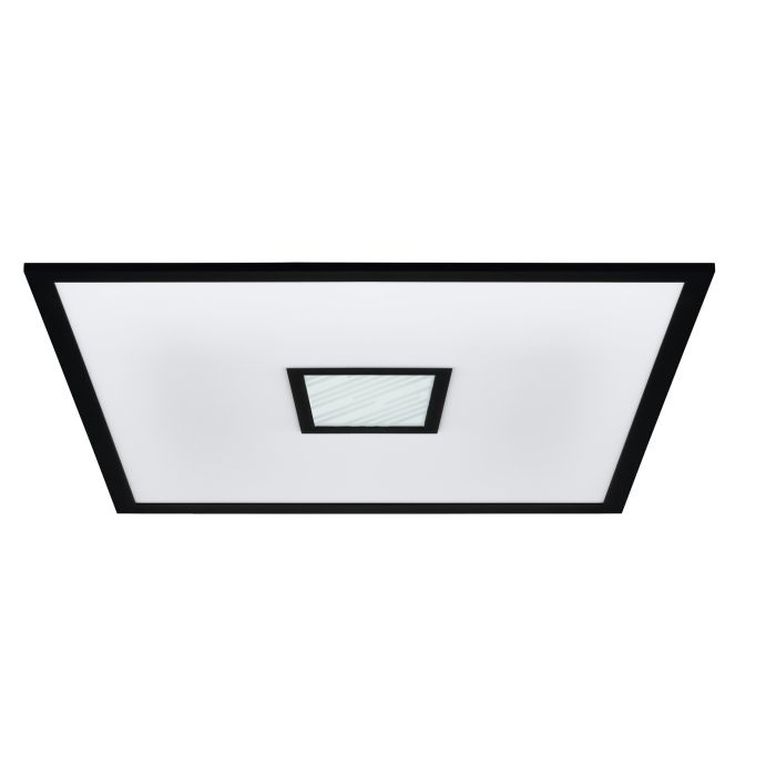 Eglo Plafoniera LED Bordonara 60x60 cm Dimmerabile con Telecomando, Metallo Nero e Plastica Bianca, RGB e Luce Bianco Caldo - Bianco Freddo