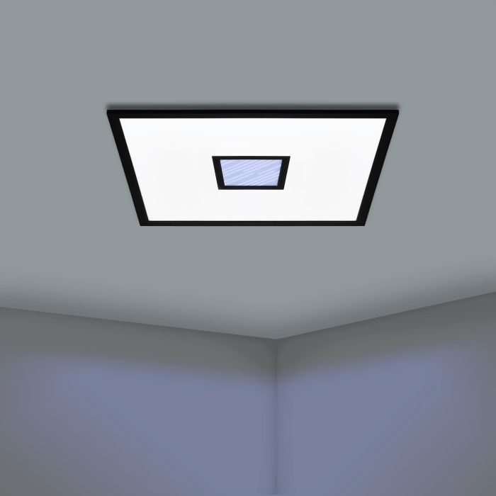 Eglo Plafoniera LED Bordonara 60x60 cm Dimmerabile con Telecomando, Metallo Nero e Plastica Bianca, RGB e Luce Bianco Caldo - Bianco Freddo