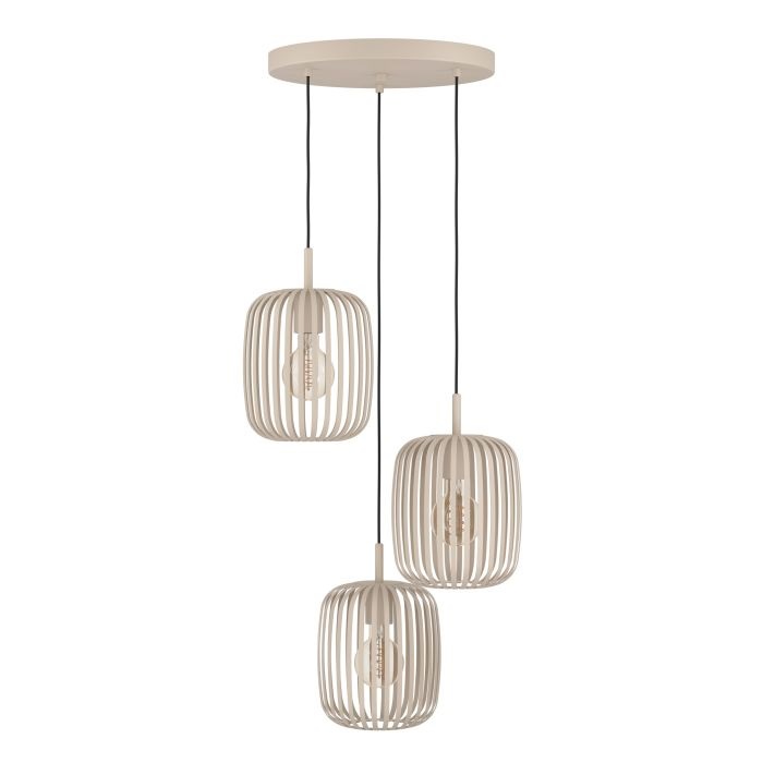 EGLO Romazzina Lampada a Sospensione in Legno a 3 Luci, Attacco E27, Diametro 46 cm, Colore Sabbia