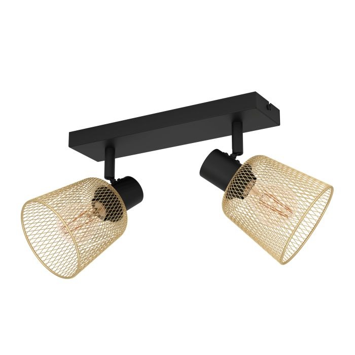 Eglo Faretto COSLADA 2 luci E27 40W dimmerabile in metallo nero e ottone spazzolato