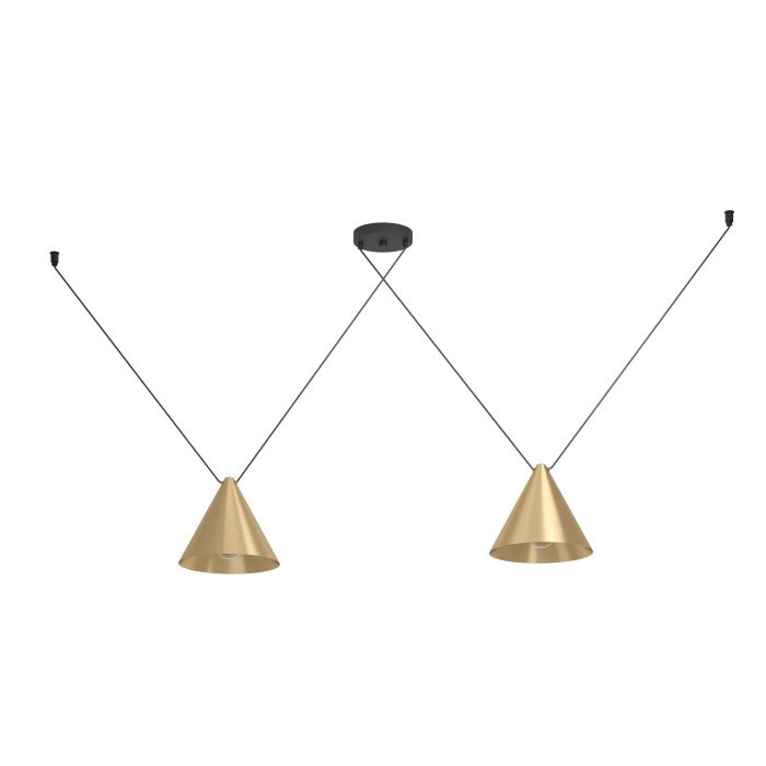 Eglo Lampada a Sospensione Narices 1 in Metallo Nero e Ottone Spazzolato, Stile Vintage con Attacco E27 e 2 Luci