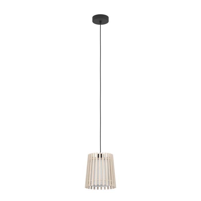 EGLO Fattoria - Lampada a sospensione dimmerabile in acciaio nero e legno chiaro, attacco E27, Ø 20 cm, H: 110 cm