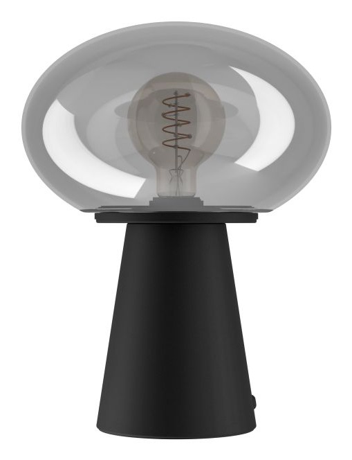 EGLO MADONNINA Lampada da Tavolo E27 in Acciaio Nero e Vetro Vaporizzato Grigio, 1X40W, H:32,5cm Ø25cm