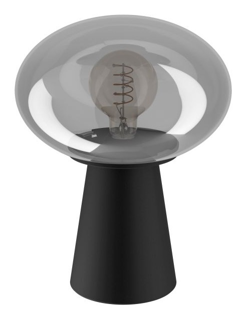 EGLO MADONNINA Lampada da Tavolo E27 in Acciaio Nero e Vetro Vaporizzato Grigio, 1X40W, H:32,5cm Ø25cm