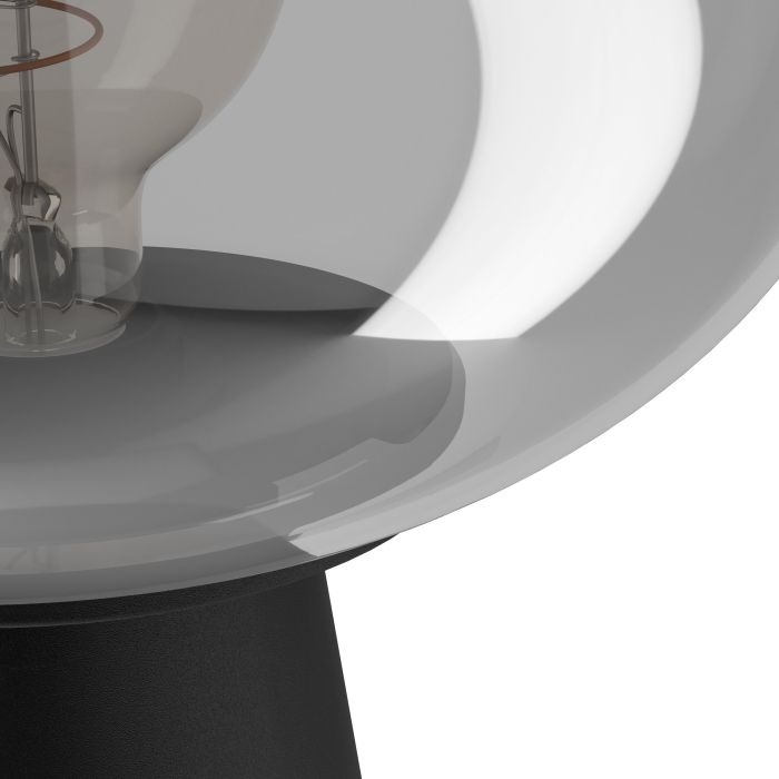 EGLO MADONNINA Lampada da Tavolo E27 in Acciaio Nero e Vetro Vaporizzato Grigio, 1X40W, H:32,5cm Ø25cm