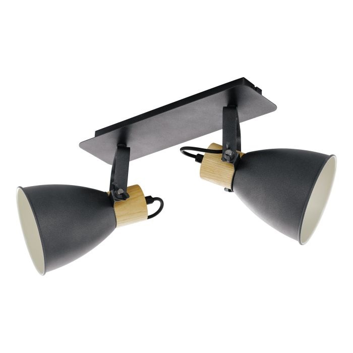 Eglo Coswarth Spot Faretto Orientabile 2 Luci in Alluminio Antracite e Legno Naturale E27