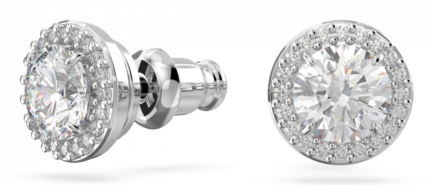 Swarovski Una Angelic Orecchini a Lobo Placcati in Rodio con Cristalli Bianchi - Lunghezza 0,9 cm