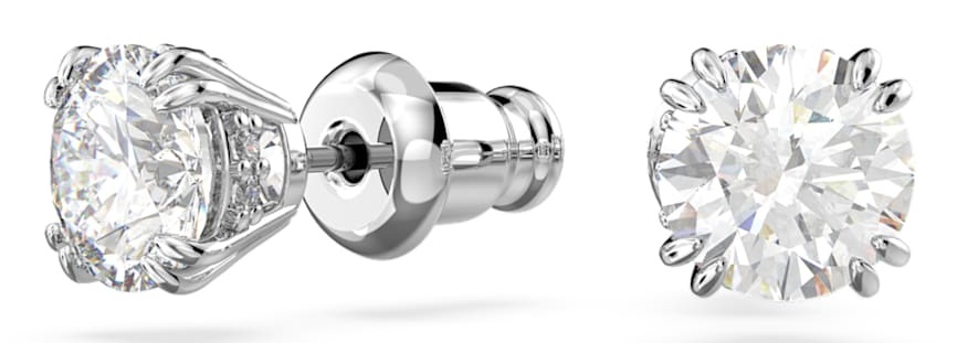 Swarovski Constella Orecchini a Lobo Circolari in Placcato Rodio con Zirconia a Taglio Tondo - Bianco