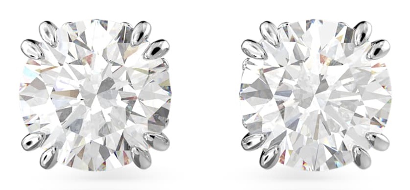 Swarovski Constella Orecchini a Lobo Circolari in Placcato Rodio con Zirconia a Taglio Tondo - Bianco