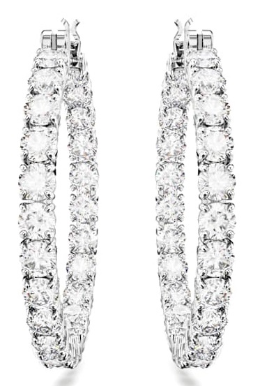 Swarovski Orecchini a Cerchio Matrix Bianchi con Zirconia a Taglio Tondo, Placcati in Rodio - Lunghezza 3 cm, Larghezza 3 cm