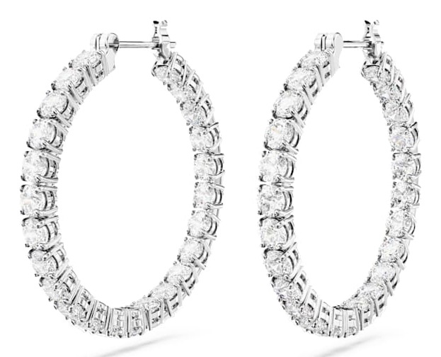 Swarovski Orecchini a Cerchio Matrix Bianchi con Zirconia a Taglio Tondo, Placcati in Rodio - Lunghezza 3 cm, Larghezza 3 cm