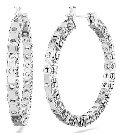 Swarovski Orecchini a Cerchio Matrix Bianchi con Zirconia a Taglio Tondo, Placcati in Rodio - Lunghezza 3 cm, Larghezza 3 cm