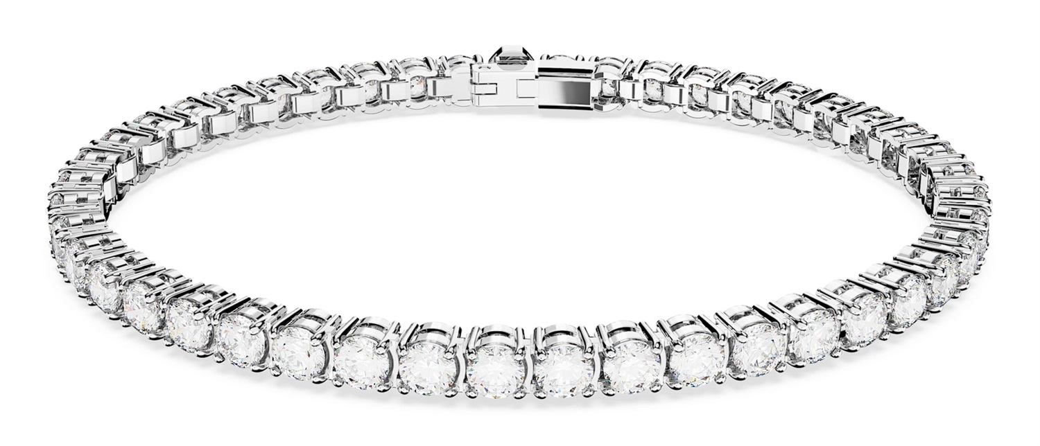 Swarovski Matrix Braccialetto Tennis M, Zirconia a Taglio Tondo, Placcato Rodio, Bianco, Lunghezza 16,5 cm