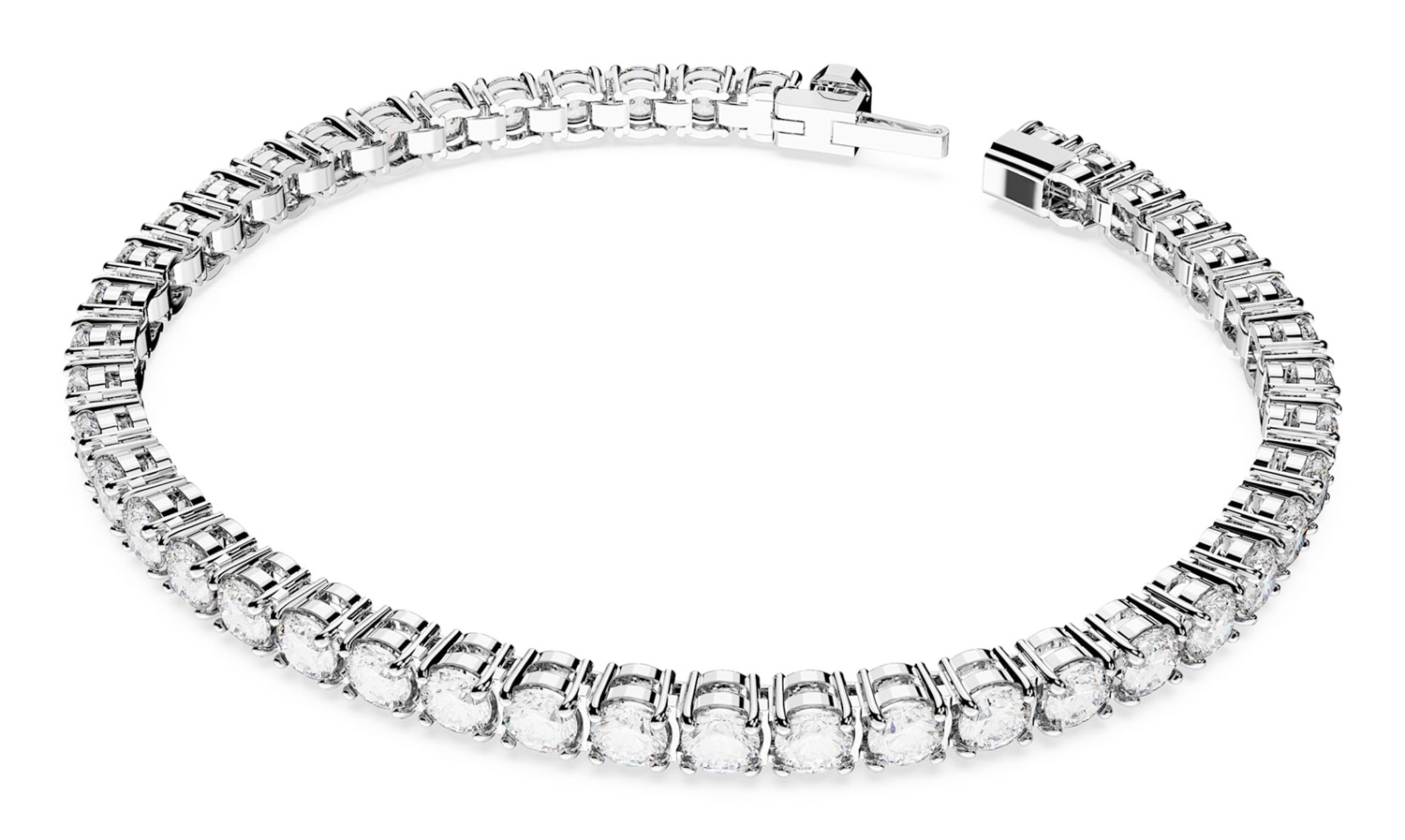 Swarovski Matrix Braccialetto Tennis M, Zirconia a Taglio Tondo, Placcato Rodio, Bianco, Lunghezza 16,5 cm