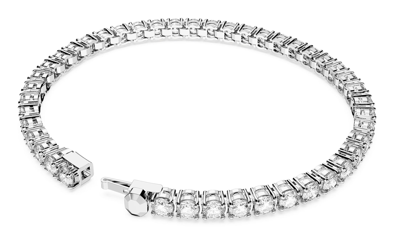 Swarovski Matrix Braccialetto Tennis M, Zirconia a Taglio Tondo, Placcato Rodio, Bianco, Lunghezza 16,5 cm
