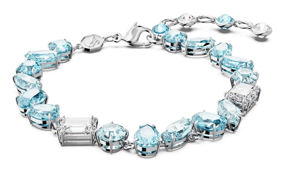 Swarovski Gema Braccialetto con Cristalli a Taglio Misto, Placcato Rodio, Blu, Lunghezza 17-20 cm, Ampiezza 0,6 cm