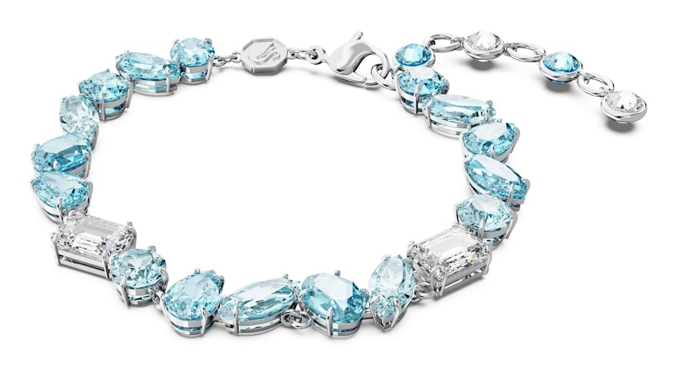 Swarovski Gema Braccialetto con Cristalli a Taglio Misto, Placcato Rodio, Blu, Lunghezza 17-20 cm, Ampiezza 0,6 cm