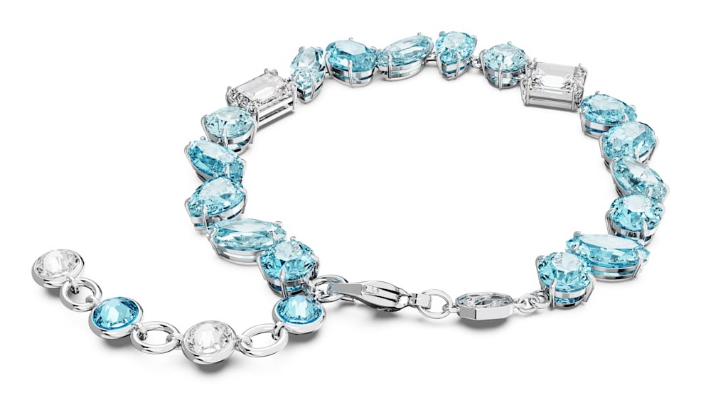 Swarovski Gema Braccialetto con Cristalli a Taglio Misto, Placcato Rodio, Blu, Lunghezza 17-20 cm, Ampiezza 0,6 cm