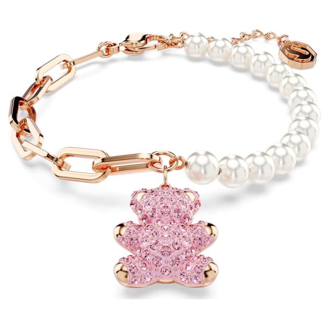 Swarovski Bracciale da Donna Teddy Placcato Oro Rosa 5669169 - Lunghezza 15,5-18,5 cm, Decorazione 1,8x1,5 cm, Chiusura Moschettone