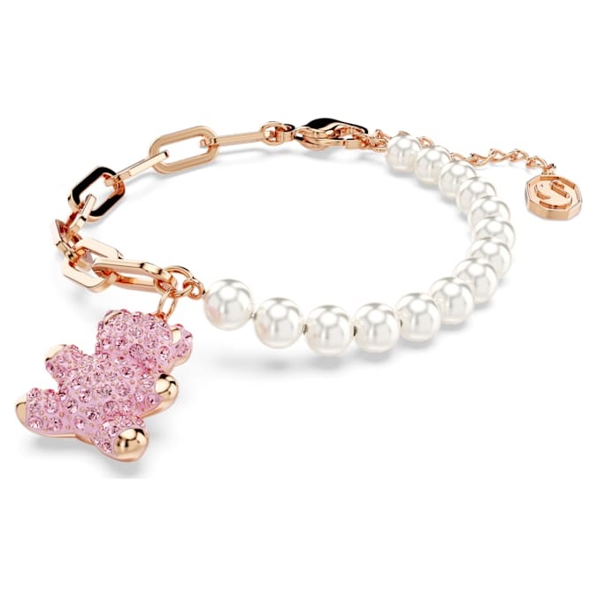 Swarovski Bracciale da Donna Teddy Placcato Oro Rosa 5669169 - Lunghezza 15,5-18,5 cm, Decorazione 1,8x1,5 cm, Chiusura Moschettone