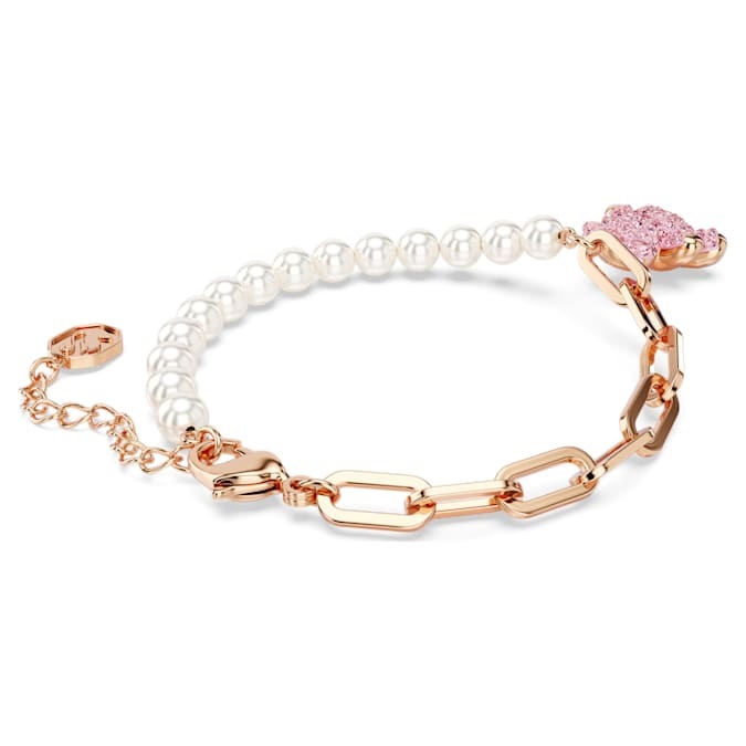 Swarovski Bracciale da Donna Teddy Placcato Oro Rosa 5669169 - Lunghezza 15,5-18,5 cm, Decorazione 1,8x1,5 cm, Chiusura Moschettone