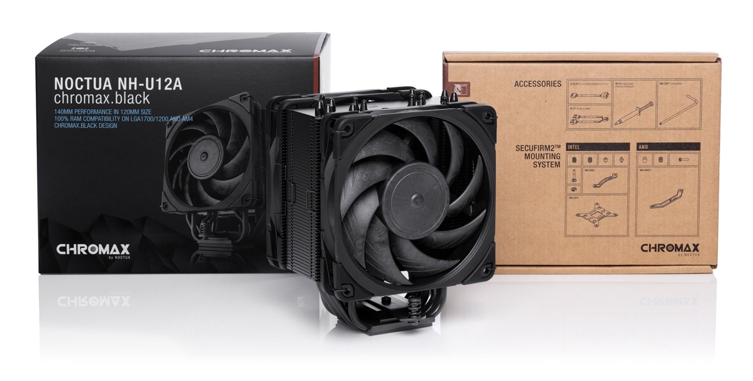 Noctua NH-U12A Chromax Black Raffreddatore d'aria 12 cm - 450-2000 Giri/min, 22,6 dB, Flusso d'aria 102,1 m³/h