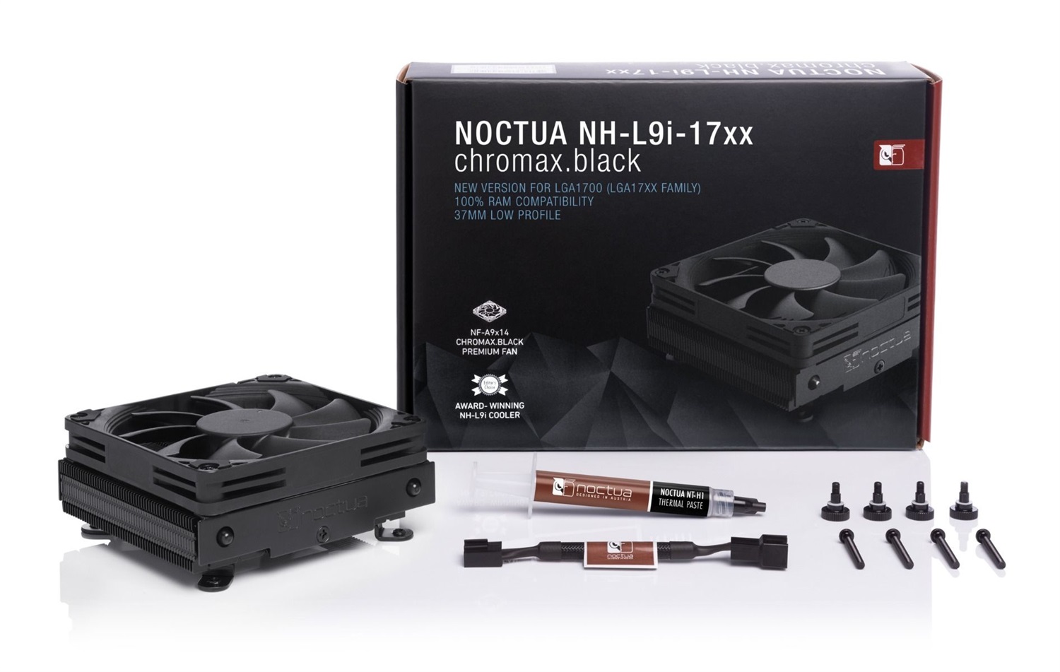Noctua NH-L9I-17XX CH.BK Dissipatore a Basso Profilo per CPU 9,2 cm, 600-2500 Giri/min, 23,6 dB, Flusso d'aria 57,5 m³/h, Nero