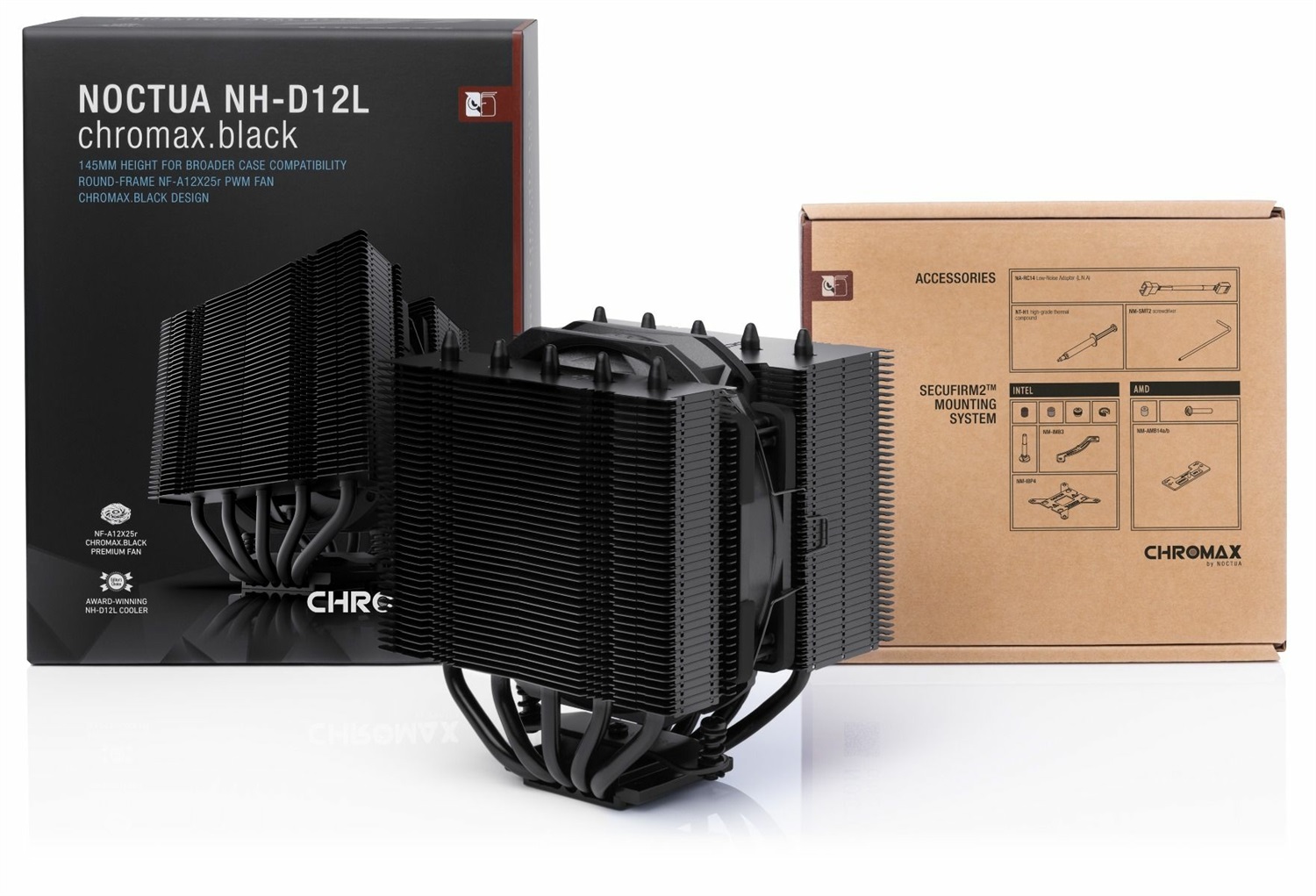Noctua NH-D12L chromax.black - Dissipatore per CPU Doppia Torre Basso Profilo 120 mm, Nero, Eccellenti Prestazioni di Raffreddamento
