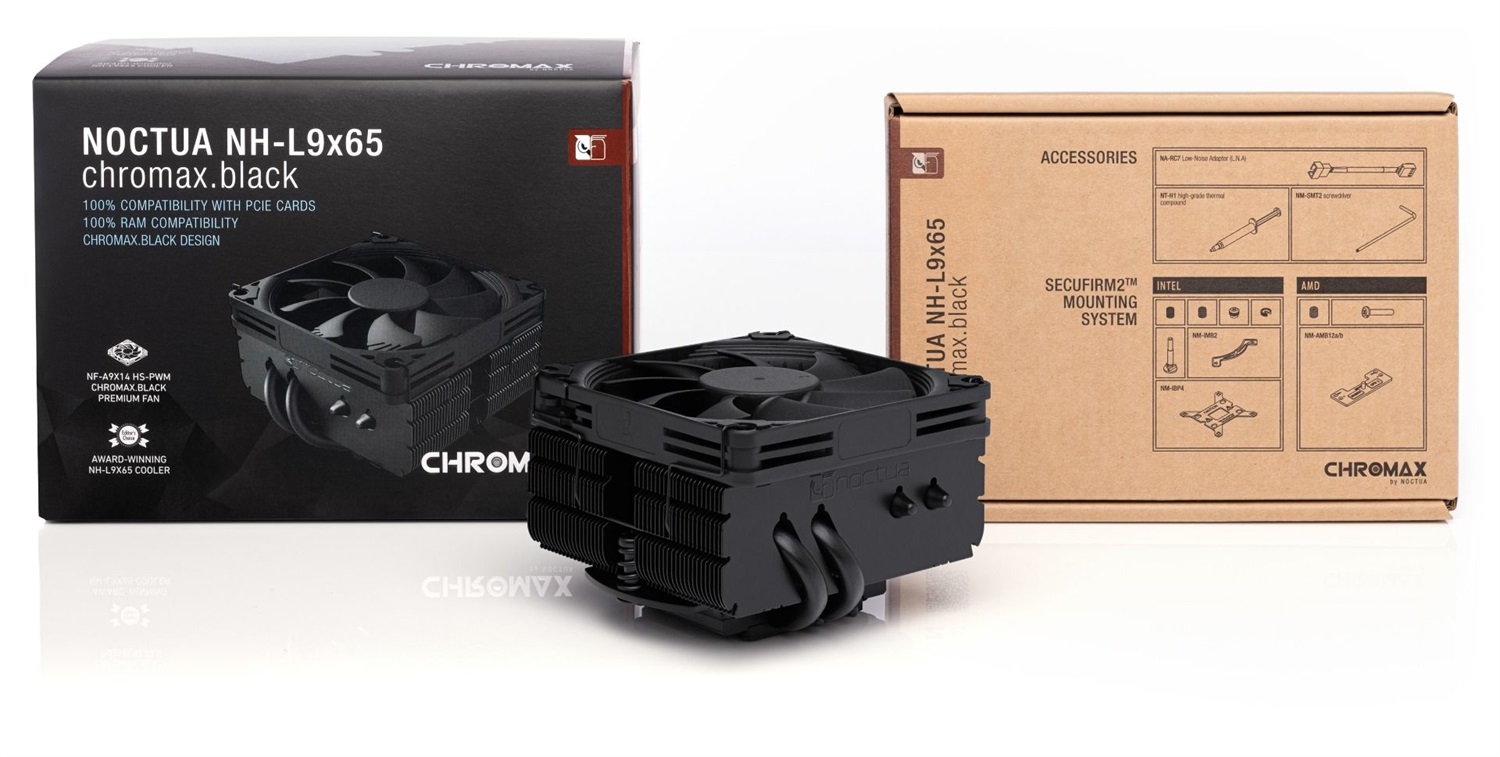 Noctua NH-L9X65 CHROMAX.BLACK Dissipatore a Basso Profilo per CPU 9,5 cm, 600-2500 Giri/min, 23,6 dB, Compatibile con Socket 1150/1151/1155/1156/1200/1700/AM2/AM3/AM4/AM5