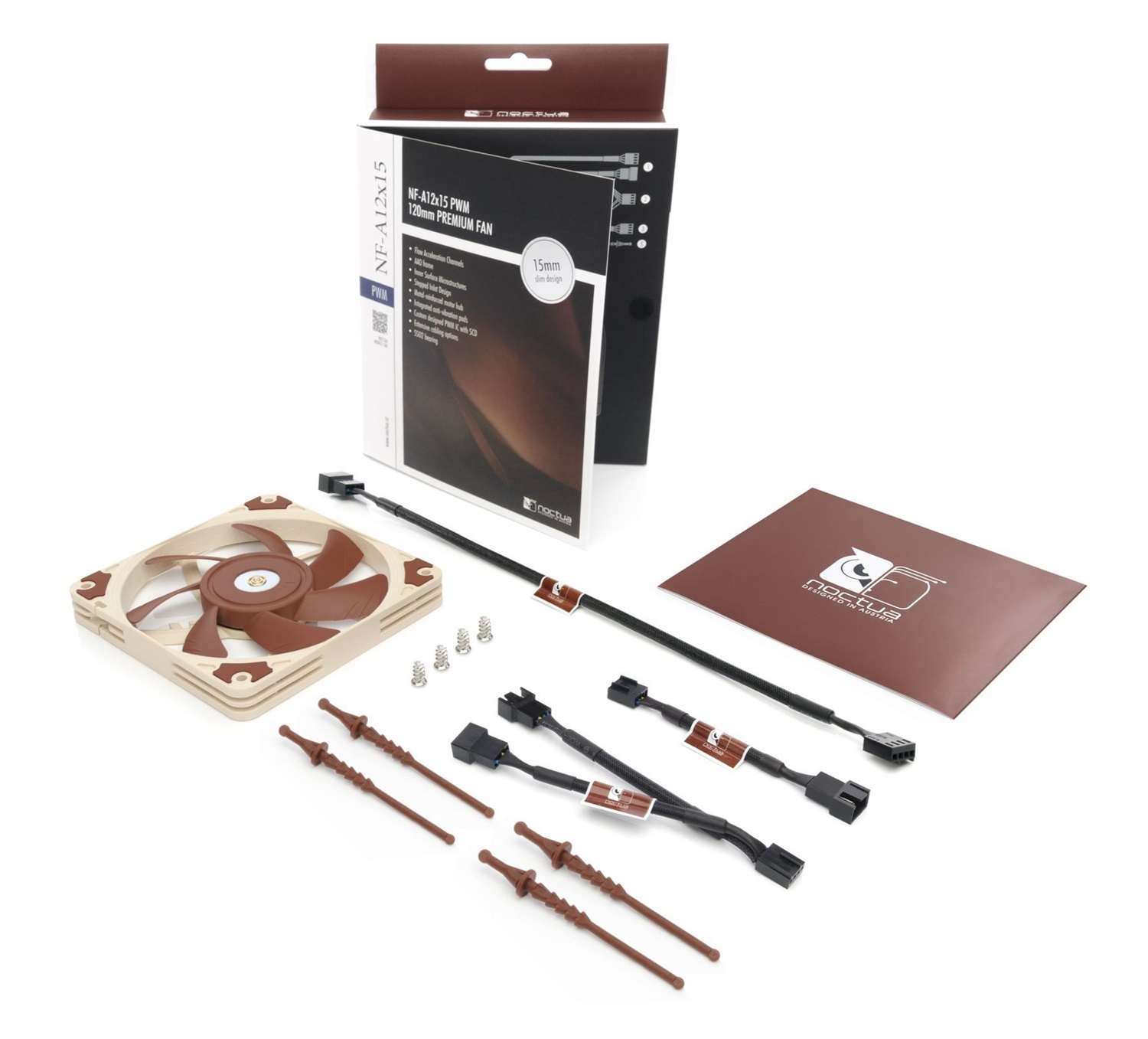 Noctua NF-A12x15 PWM Ventola Silenziosa e Sottile 120mm x 15mm, 4-Pin, Max 1850 RPM, Max 23,9 dB(A), Flusso Aria 94,2 m³/h, Marrone