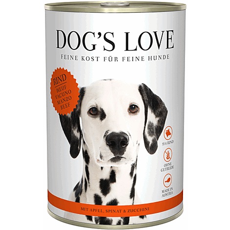 Dog's Love Cibo Umido per Cani Adulto Manzo con Mele, Spinaci e Zucchine - 400 g