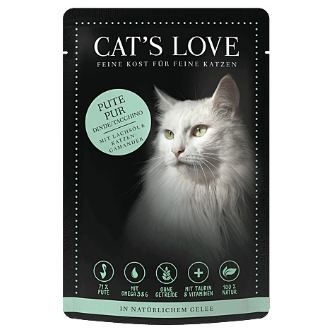 Cat's Love Cibo Umido per Gatti Adulto Tacchino con Camedrio Maro e Olio di Salmone - 85 g
