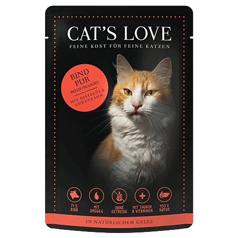 Cat's Love Cibo Umido per Gatti Adulto Manzo con Olio di Cardo e Tarassaco - 85 g, Alimento Completo Senza Cereali