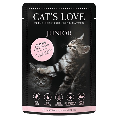 Cat's Love Cibo Umido per Gattini - Pollo con Alghe Marine e Olio di Cardo, 85 g, 71% Proteine Animali, Senza Glutine e Cereali