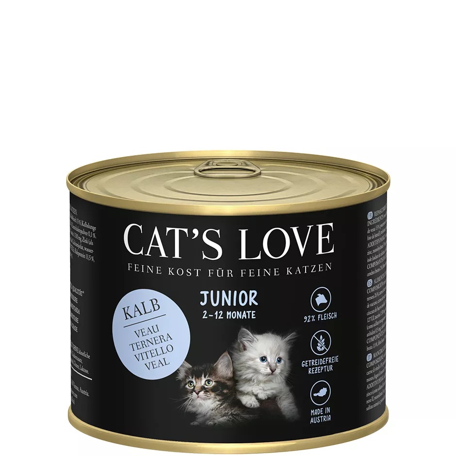 Cat's Love Cibo Umido per Gattini Junior Vitello e Manzo con Guscio d'Uovo e Olio di Salmone - 200 g