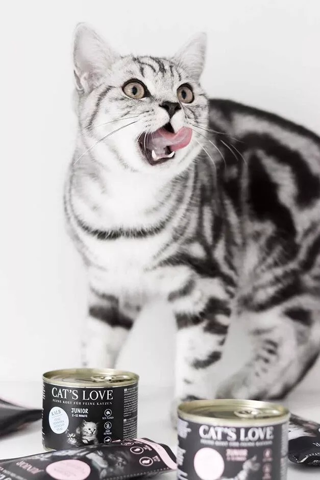 Cat's Love Cibo Umido per Gattini Junior Vitello e Manzo con Guscio d'Uovo e Olio di Salmone - 200 g